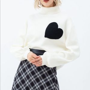 NWT EMBROIDERED HEART HIGH NECK KNIT SWEATER